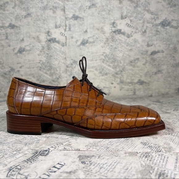 Juno Italian lace up  Oxford croc embossed leather shoes - Picture 1 of 15